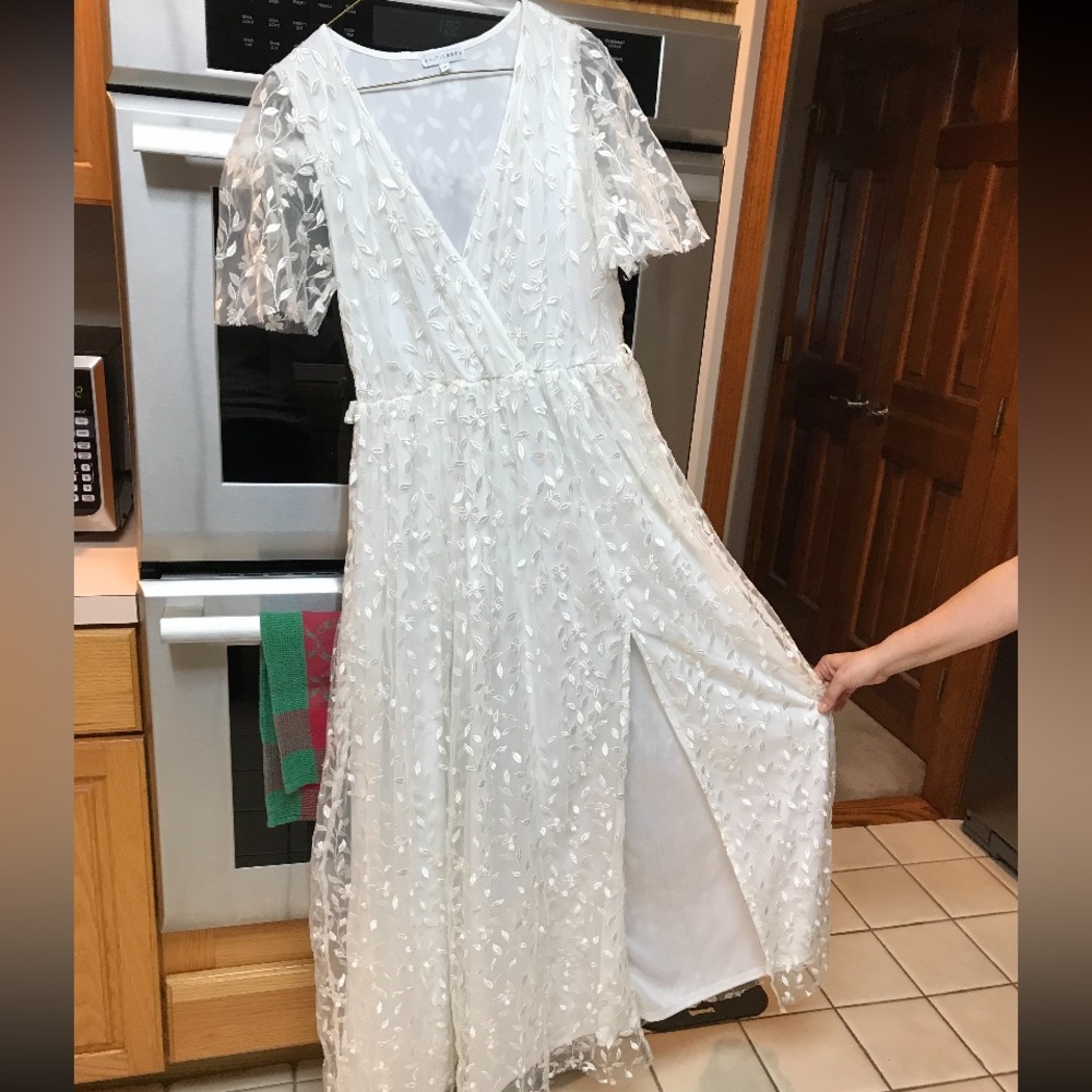 Baltic Born Marseille Embossed Dress White maxi dress, size Large.